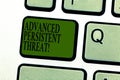 Word writing text Advanced Persistent Threat. Business concept for unauthorized user gains access to a system Keyboard Royalty Free Stock Photo