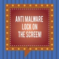 Word writing text Anti Malware Lock On The Screen. Business concept for Security safety against malware hacking Square Speech Royalty Free Stock Photo