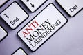 Word writing text Anti Monay Laundring. Business concept for entering projects to get away dirty money and clean it written on Whi Royalty Free Stock Photo