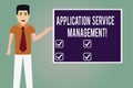 Word writing text Application Service Management. Business concept for process of maintaining the operation Man with Tie Royalty Free Stock Photo