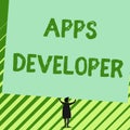 Word writing text Apps Developer. Business concept for Graphic artist Software Programmer and Analyst Experts Man stands