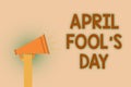 Word writing text April Fool s is Day. Business concept for Practical jokes humor pranks Celebration funny foolish Hand Royalty Free Stock Photo