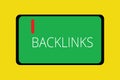 Word writing text Backlinks. Business concept for incoming hyperlink from one web page to another big website Tablet