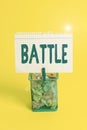 Word writing text Battle. Business concept for violent fight between groups of showing or between military forces Trash bin