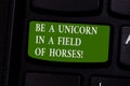 Word writing text Be A Unicorn In A Field Of Horses. Business concept for Make the difference being special Keyboard key