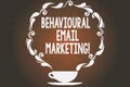 Word writing text Behavioural Email Marketing. Business concept for customercentric trigger base messaging strategy Cup Royalty Free Stock Photo