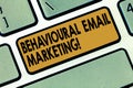 Word writing text Behavioural Email Marketing. Business concept for customercentric trigger base messaging strategy