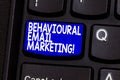 Word writing text Behavioural Email Marketing. Business concept for customercentric trigger base messaging strategy Royalty Free Stock Photo