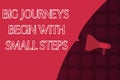 Word writing text Big Journeys Begin With Small Steps. Business concept for Start up a new business venture