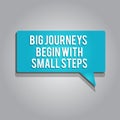 Word writing text Big Journeys Begin With Small Steps. Business concept for Start up a new business venture