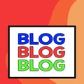 Word writing text Blog Blog Blog. Business concept for Internet blogging trend modern virtual communication Big white