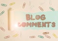 Word writing text Blog Comments. Business concept for Space at the end of each post for a reader to leave a comment Paper clip and