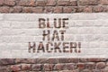 Word writing text Blue Hat Hacker. Business concept for Person consulting firms who bug system prior to its launch Brick