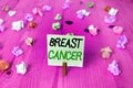 Word writing text Breast Cancer. Business concept for disease in which cells in the breast grow out of control Colored