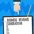 Word writing text Business Revenue Generation. Business concept for markets and sells a product to produce income Hu
