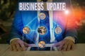 Word writing text Business Update. Business concept for the act of adding new information or changing its design Elements of this Royalty Free Stock Photo