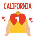 Word writing text California. Business concept for State on west coast United States of America Beaches Hollywood