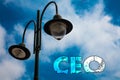 Word writing text Ceo. Business concept for Chief Executive Officer Head Boss Chairperson Chairman Controller Light post blue clou