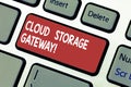 Word writing text Cloud Storage Gateway. Business concept for Server which resides at the customer premises Keyboard key Royalty Free Stock Photo