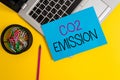 Word writing text Co2 Emission. Business concept for Releasing of greenhouse gases into the atmosphere over time Trendy