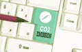 Word writing text Co2 Emission. Business concept for Releasing of greenhouse gases into the atmosphere over time White