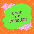 Word writing text Code Of Conduct. Business concept for Ethics rules moral codes ethical principles values respect Blank Royalty Free Stock Photo
