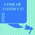 Word writing text Code Of Conduct. Business concept for Ethics rules moral codes ethical principles values respect Color Royalty Free Stock Photo