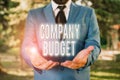 Word writing text Company Budget. Business concept for the financial plan for a defined period often one year Man with opened Royalty Free Stock Photo
