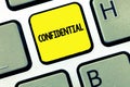 Word writing text Confidential. Business concept for Something intended to be kept as a secret Private information Royalty Free Stock Photo