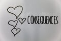 Word writing text Consequences. Business concept for Result Outcome Output Upshot Difficulty Ramification Conclusion Hearts white