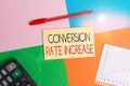 Word writing text Conversion Rate Increase. Business concept for Ratio of Total Visitors who perform desired actions