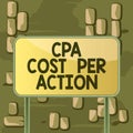 Word writing text Cpa Cost Per Action. Business concept for Commission paid when user Clicks on an Affiliate Link Board