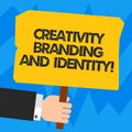 Word writing text Creativity Branding And Identity. Business concept for Marketing advertising design strategies Hu analysis Hand Royalty Free Stock Photo