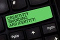 Word writing text Creativity Branding And Identity. Business concept for Marketing advertising design strategies Royalty Free Stock Photo