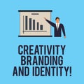 Word writing text Creativity Branding And Identity. Business concept for Marketing advertising design strategies Man in Royalty Free Stock Photo