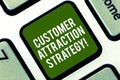 Word writing text Customer Attraction Strategy. Business concept for encourage customers to buy your brand Keyboard key