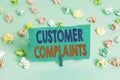 Word writing text Customer Complaints. Business concept for expression of dissatisfaction on a consumer s is behalf