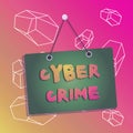 Word writing text Cyber Crime. Business concept for kind of criminal activities carried out by means of Internet Colored