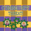 Word writing text Cybersecurity Threat. Business concept for potential to cause serious harm to a computer system Two
