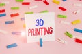 Word writing text 3D Printing. Business concept for making a physical object from a threedimensional digital model Colored