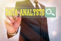 Word writing text Data Analysts. Business concept for Programmer Design and Create Report Identifies patterns Royalty Free Stock Photo