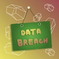 Word writing text Data Breach. Business concept for incident in which sensitive or confidential data is copied Colored Royalty Free Stock Photo