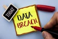 Word writing text Data Breach. Business concept for Stolen Cybercrime Information Hacking Security Malicious Crack written by Man Royalty Free Stock Photo