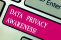 Word writing text Data Privacy Awareness. Business concept for Respecting privacy and protect what we share online Royalty Free Stock Photo