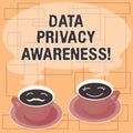 Word writing text Data Privacy Awareness. Business concept for Respecting privacy and protect what we share online Sets