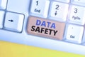 Word writing text Data Safety. Business concept for concerns protecting data against loss by ensuring safe storage White pc