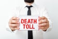 Word writing text Death Toll. Business concept for the number of deaths resulting from a particular incident Model Royalty Free Stock Photo