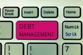 Word writing text Debt Management. Business concept for The formal agreement between a debtor and a creditor