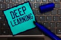 Word writing text Deep Learning. Business concept for Hierarchical Abstractions Artificial Intelligence Algorithm Turquoise paper Royalty Free Stock Photo