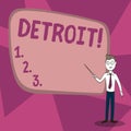 Word writing text Detroit. Business concept for City in the United States of America Capital of Michigan Motown